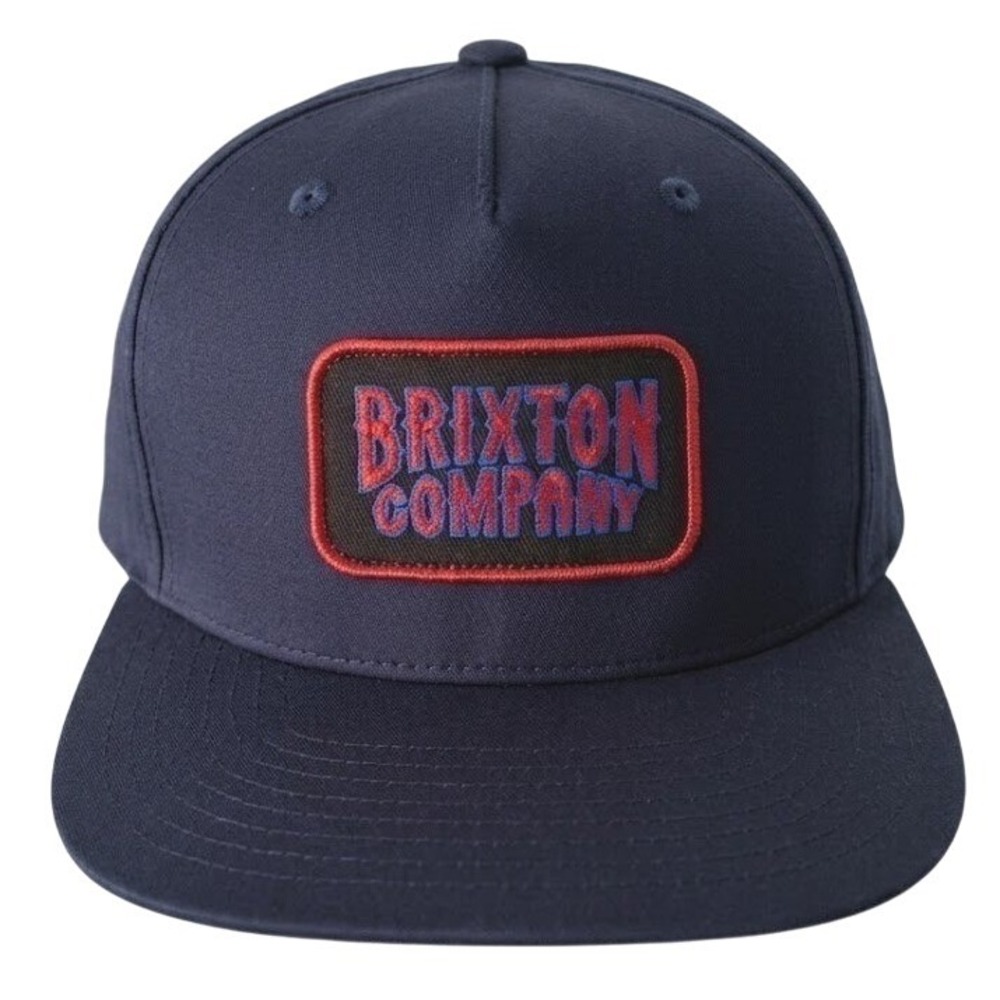 Brixton Company Snapback Hat Navy Blue Flat Bill Embroidered Patch Skate Cap OS